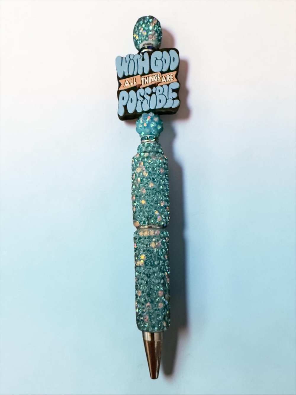 Sparkle Teal Pen - "with god all things are possible " Topper